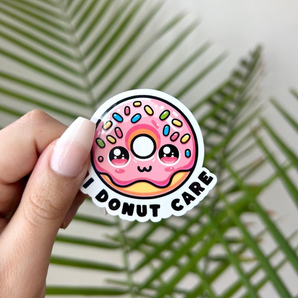 Cute Kawaii Sticker Of Donut Care Sticker Relatable Funny Stickers Of Food Cartoon Sticker For Laptop Waterproof Sticker For Water Bottle
