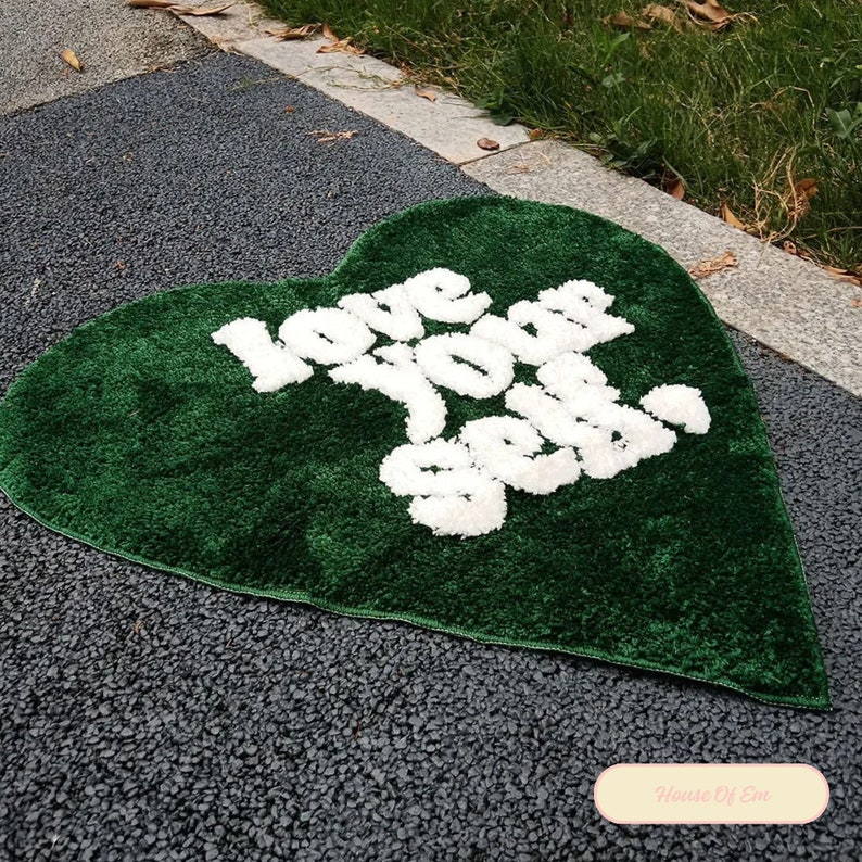 Handmade Motivational Heart Rug, Tufted Heart Rugs, Kitchen Rug, Love ...