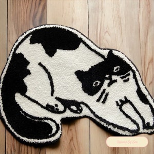 Cute Handmade Cat Rug, Tufted Cat Rug, Luxury Pet Rug, Boho Rug, Cat Lover Rug, Indoor Rug, Bedroom Rug, Home Door Mat, Unique Animal Rug