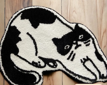 Cute Handmade Cat Rug, Tufted Cat Rug, Luxury Pet Rug, Boho Rug, Cat Lover Rug, Indoor Rug, Bedroom Rug, Home Door Mat, Unique Animal Rug