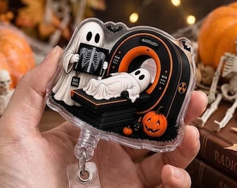 Rad Tech Halloween Ghost Badge Reel, Funny CT Tech ID Clip, Cute Radiology Retractable Holder, X Ray Tech Halloween Gift