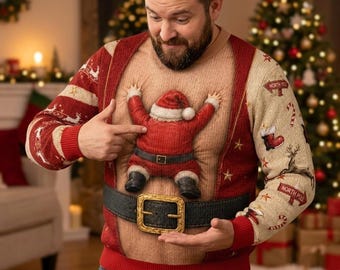 Hairy Chest Ugly Christmas Ugly Sweater, Funny Dad Holiday Tee, Xmas Party