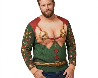 Funny Hairy Chest Santa Shirt, Ugly Christmas Party Tee, Xmas Gift for Men