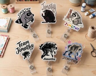 Jimothy Raccoon Badge Reel, Seattle Short Spine Raccoon ID Holder, Pandas Jimothy Nurse Badge Reel, Gift For Coworker