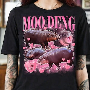 Koszulka Moo Deng Bootleg Rap, Koszulka Moo Deng, Koszulka I Love Moo Deng, Zabawny mały hipopotam, Koszulka Hippo Lover, Kocham Cię Moo Deng, Kocham Cię