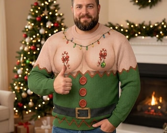 Hairy Chest Santa T-Shirt, Funny Xmas Gift for Husband, Ugly Christmas Apparel