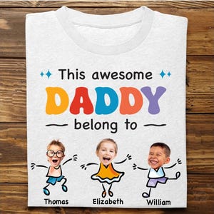 Personalized Dad Shirt, Papa Shirt With Kids Name, Custom Grandpa Tee Shirt With Image Of Kids, custom Kid names Gift for Daddy Papa