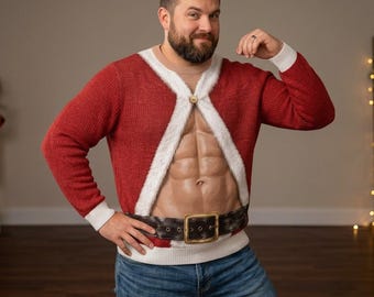 Hairy Chest Santa Ugly Christmas Shirt, Funny Dad Holiday Tee, Secret Santa Gift