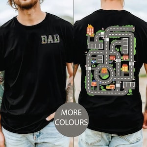 T-shirt papa's autobaan, print op voor- en achterkant, auto's op papa's rug, grappig vaderdagcadeau, vader racen, vader monteur, T-shirt rugmassage