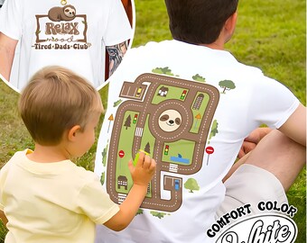 Play Cars on Dad Back Shirt, Comfort Colors Race Track Tee, Tired Dads Club Gift, Funny Husband Shirt, Toddler Toy Car Tee