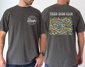 Tired Dads Club Playmat Shirt, Car Race Road Map Tee, Funny 2-Sided Father’s Day T-Shirt, Dad Joke Gift for Car Lover Fathers