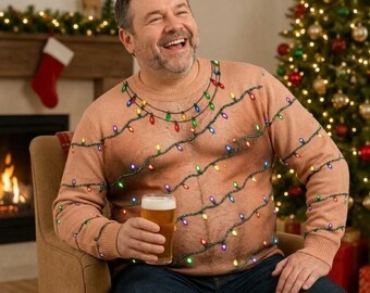 Funny Santa Hairy Chest Ugly Sweater, Ugly Sweatshirt Party Outfit, White Elephant Gag Gift