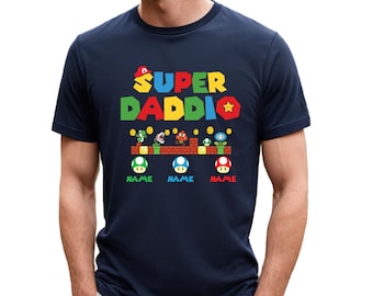 Custom Super Daddio-shirt, gepersonaliseerd kindernaam vader shirt, shirt papa, vaderdagshirt, cadeau voor papa, shirt super papa, shirt gamer papa