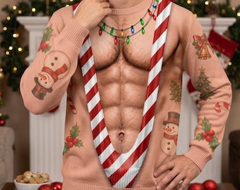 Ugly Christmas Ugly Sweater Hairy Chest Santa, Funny Xmas Gift for Dad, Hilarious Party Sweatshirt