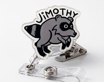Jimothy Raccoon Badge Reel, Seattle Short Spine Raccoon ID Holder, Pandas Jimothy Nurse Badge Reel, Gift For Coworker