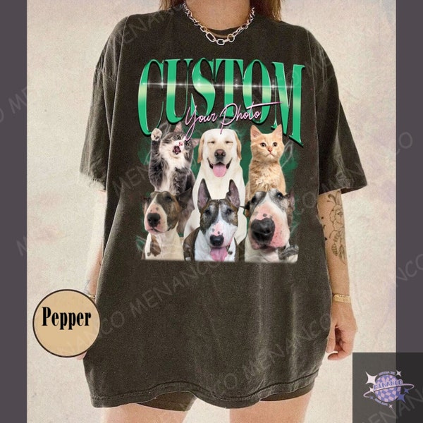 Camisa personalizada de los años 90 pirata para mascotas, camiseta personalizada con idea de cara de perro y gato, camiseta con foto de rap, sorpresa de despedida de soltera, regalo sorpresa personalizado