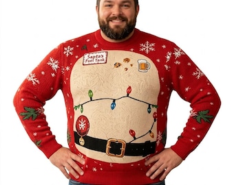 Hairy Chest Santa Shirt, Funny Holiday Gag Gift for Men, Ugly Xmas Tee for Dad