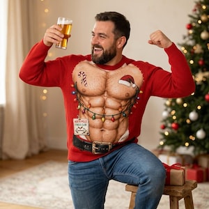Rolig renskjorta med hårig bröst, ful ful tröja partytröja