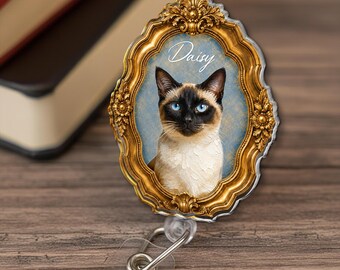 Personalized Cat Portrait Badge Reel, Cute Dog Cat Photo Badge Reel, Nurse Badge Reel, Retractable Badge Holder, Pet Lover Gift