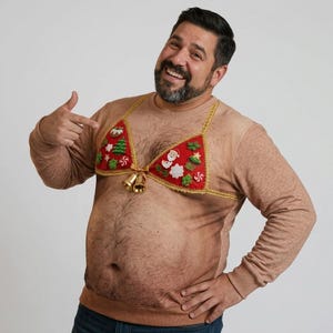 Ful jul ful tröja rolig hårig bröst, skämtgåva till pojkvän, festtröja