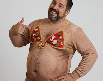 Ugly Christmas Ugly Sweater Funny Hairy Chest, Gag Gift for Boyfriend, Holiday Party Sweatshirt