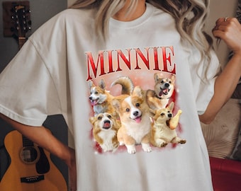 Maglietta personalizzata con foto di animali domestici, maglietta con grafica vintage anni &#39;90, maglietta personalizzata con foto di animali domestici, maglietta personalizzata Comfort Colors, progetta il tuo bootleg
