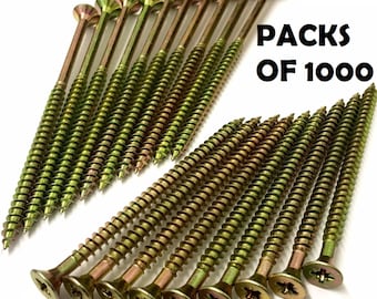 Zinc & Yellow Gold Multipurpose Pozi Countersunk Wood Screws for diy, joinery, carpentry, woodwork projects. RANGE OF SIZES. Packs Of 1,000