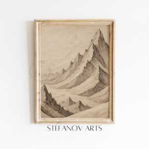 Abstract Mountain Range Traditional Sketch Art, Mid Century Modern, Neutral Art Print, Large Abstract Print, Minimalist Printable A121