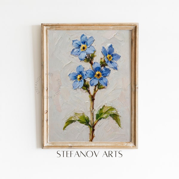 Forget Me Not flower oil painting | Neutral Vintage Print | PRINTABLE Botanical Digital Wall Art | Farmhouse Decor | Stefanov Arts A018