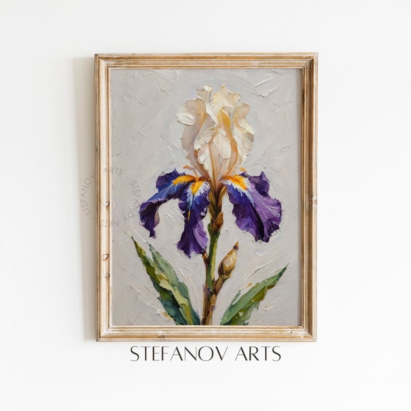 Iris flower oil painting | Neutral Vintage Print | PRINTABLE Botanical Digital Wall Art | Floral Farmhouse Decor | Stefanov Arts A028