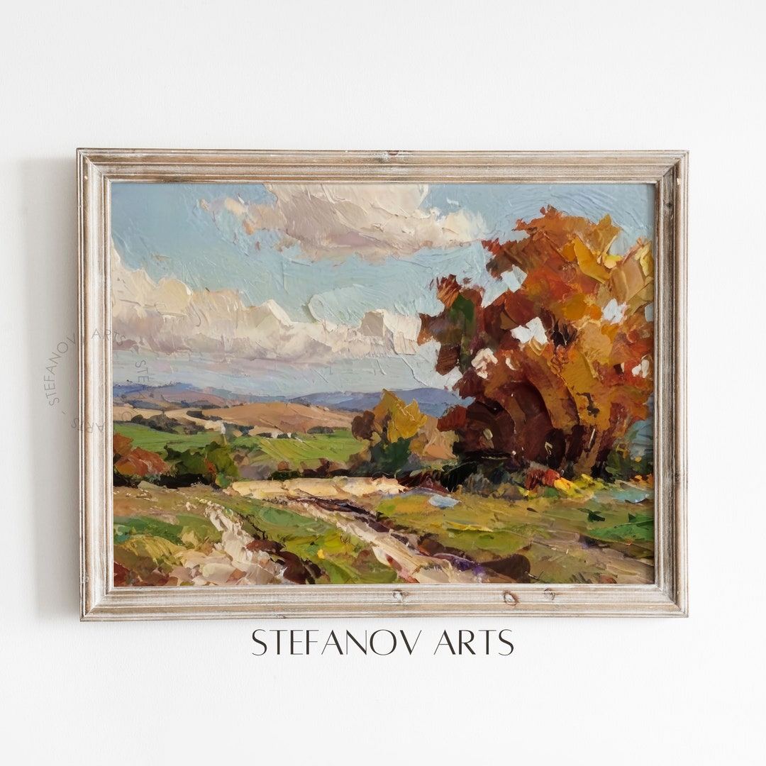 Colorful Fall Landscape Oil Painting, Autumn Decor, Printable Wall Art ...