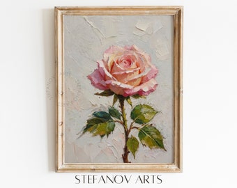 Rose flower oil painting | Neutral Vintage Print | PRINTABLE Botanical Digital Wall Art | Floral Farmhouse Decor | Stefanov Arts A042