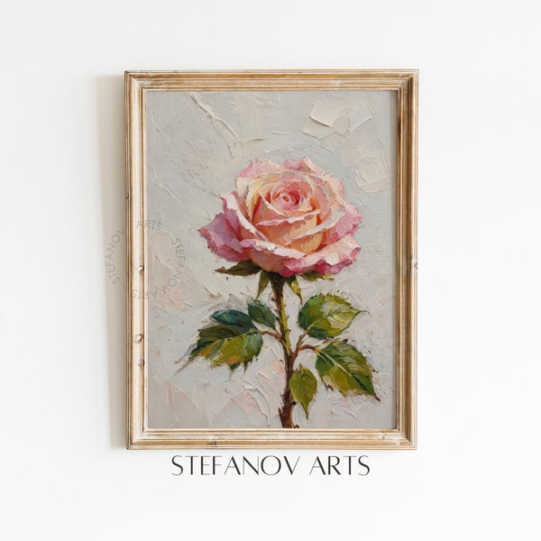 Rose flower oil painting | Neutral Vintage Print | PRINTABLE Botanical Digital Wall Art | Floral Farmhouse Decor | Stefanov Arts A042