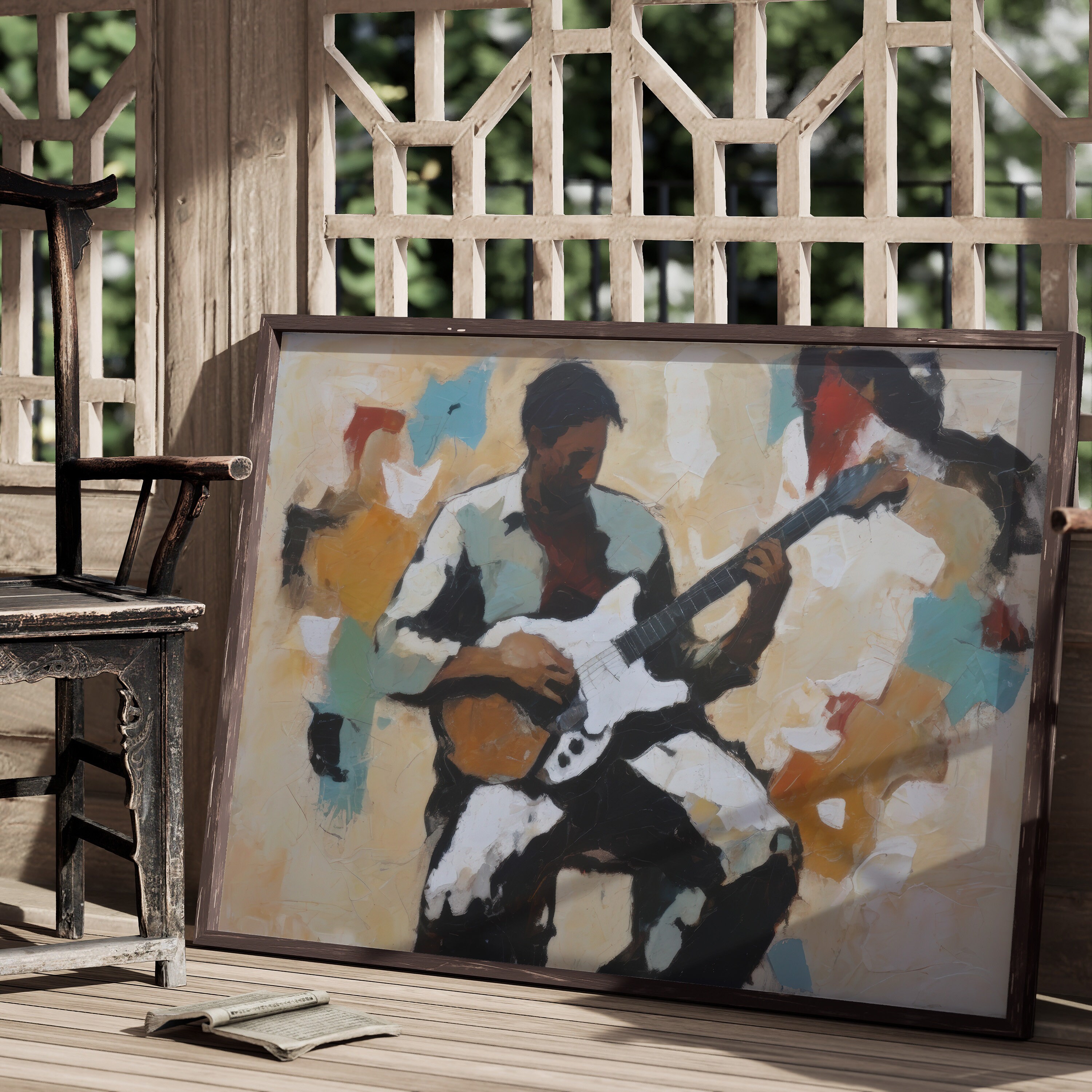 大学生協 割引 Abstract Guitarist Modern Art, Boho Style Art Prints, Mid アート・デザイン・音楽