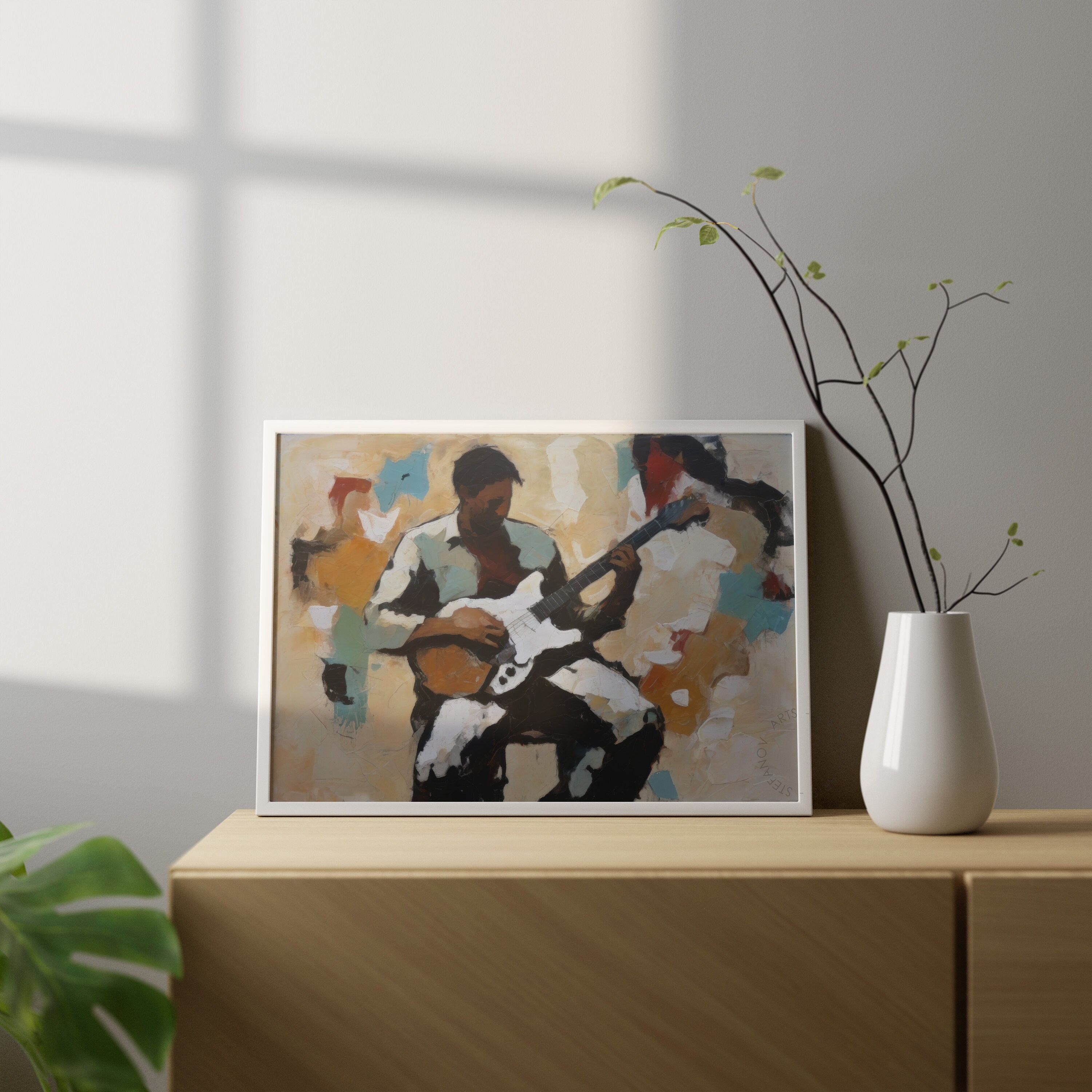 【当店限定販売】 Abstract Mid Prints, Art Style Boho Art, Modern Guitarist アート・デザイン・音楽