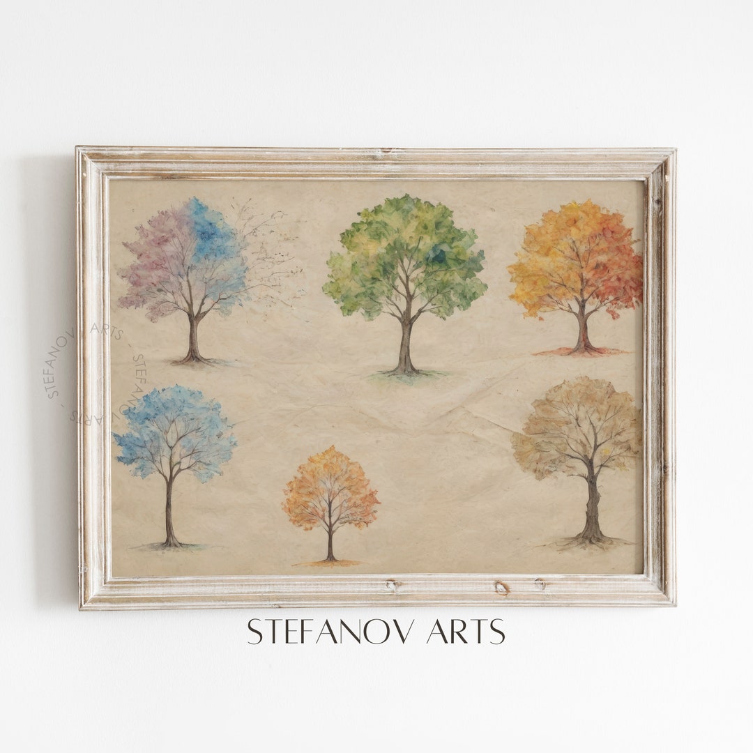Merging Seasons Drawing Traditional Sketch Art, Mid Century Modern ...