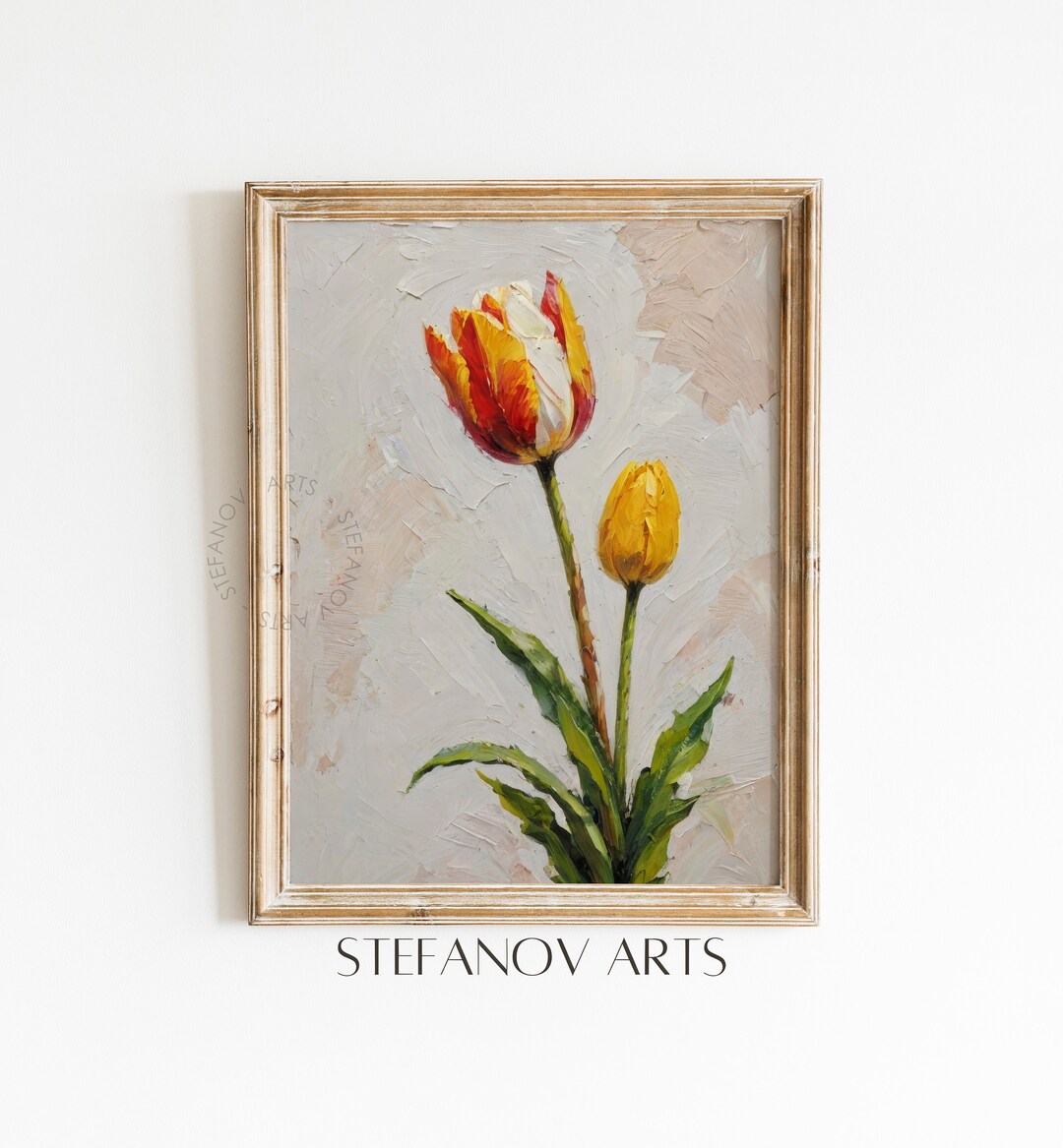 Tulip Flower Oil Painting , Neutral Vintage Print , PRINTABLE Botanical ...
