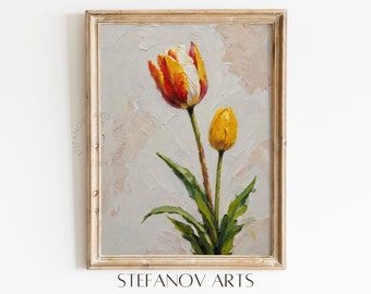 Tulip flower oil painting | Neutral Vintage Print | PRINTABLE Botanical Digital Wall Art | Floral Farmhouse Decor | Stefanov Arts A048