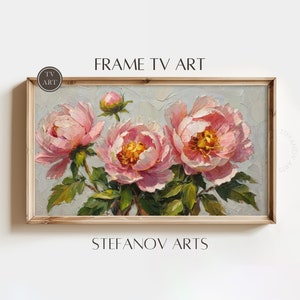 Samsung Frame TV Art, Peony Flower Oil Painting, Warm Colorful Tone TV Art, Digital Download Frame TV Art, Stefanov Arts D141