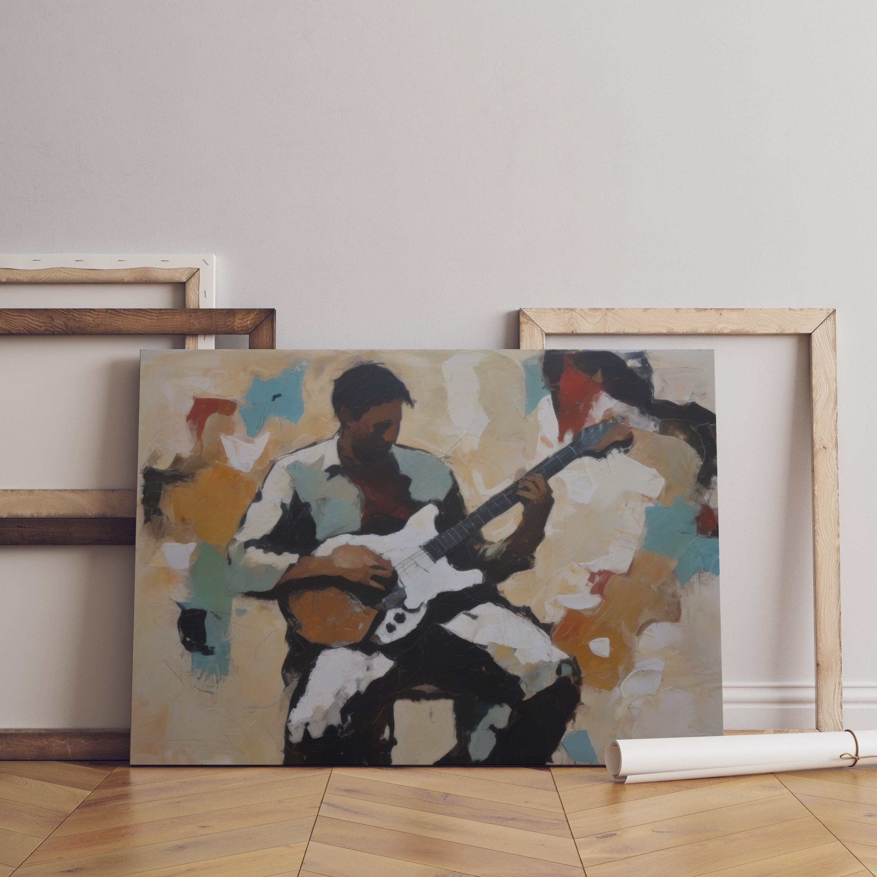 Abstract Guitarist Modern Art, Boho Style Art Prints, Mid