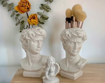David Head Vase | David Bust Vase, Human Head Flower Vase, David Flower Planter, Greek Sculpture Vase, Ancient Greek Vase, Housewarming Gift