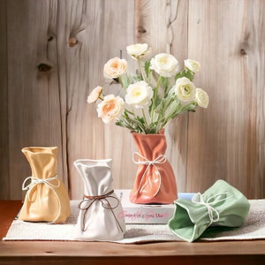 Ceramic Paper Bag Vase | Decorative Flower Vase, Colorful Dried Flower Vase,  Cute Small Bud Vase, Unique Pottery Vase, Modern Home Decor