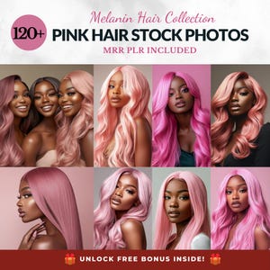Melanin Pink Hair Stock Images Mrr Plr AI Beauty Stock Photos PNG Melanin Women Stock Images For Social Media Marketing, Salon Stock Photos