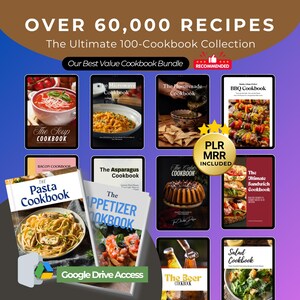 PLR CookBook Bundle 100 Digital Ebooks With Master Resell Rights Ebook Food Recipes, Mrr Cookbook Collection for Blogger and Food Lovers