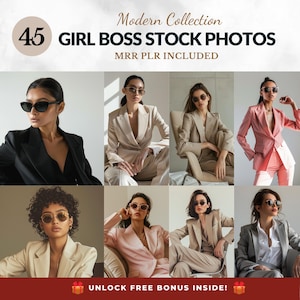 Modern Girl Boss Stock Photos Bundle AI Models Aesthetic Melanin Lady Boss African American Model With MRR PLR Business Branding Images