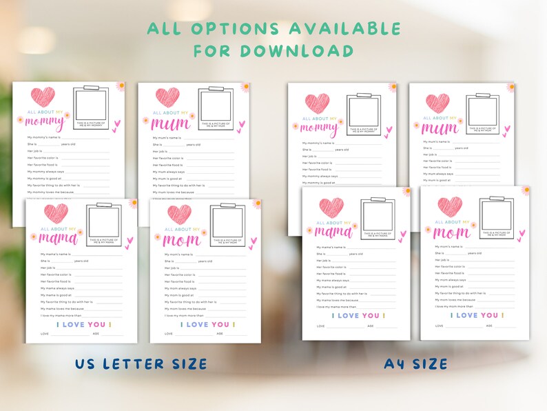 All About My Mommy Printable Fill in the Blanks, Mothers Day Activity ...