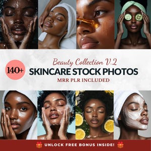 Melanin Skincare Stock Photos PLR MRR Self-Care Beauty Stock Images Black Women Skincare Aesthetic Photos for Business, Melanin Ai Images