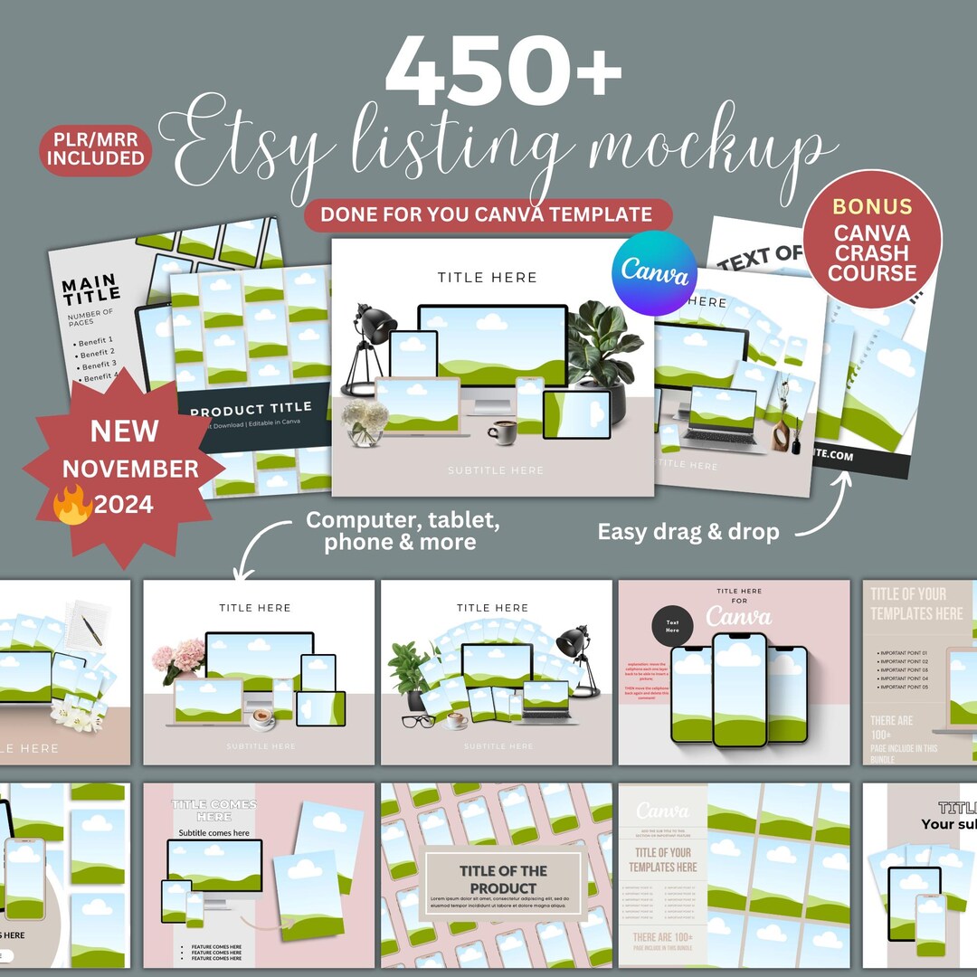 Etsy Listing Mockup Templates Bundle With PLR & MRR Customizable Canva ...