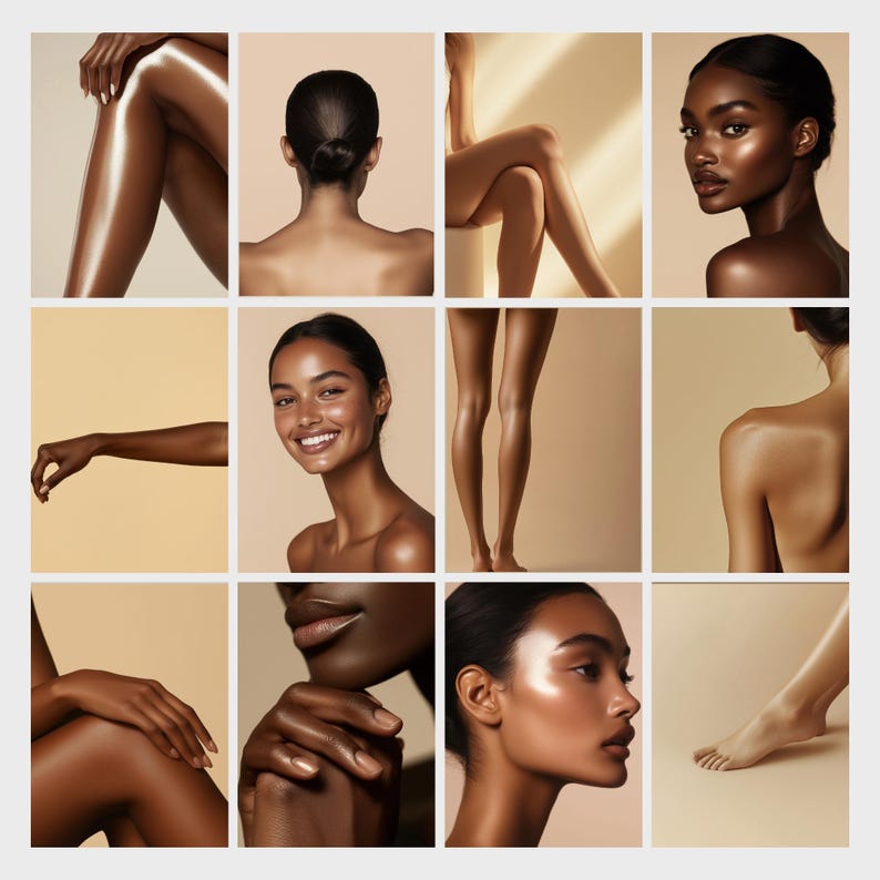 May include: A collage of images showcasing different skin tones and highlighting the natural beauty of diverse individuals.