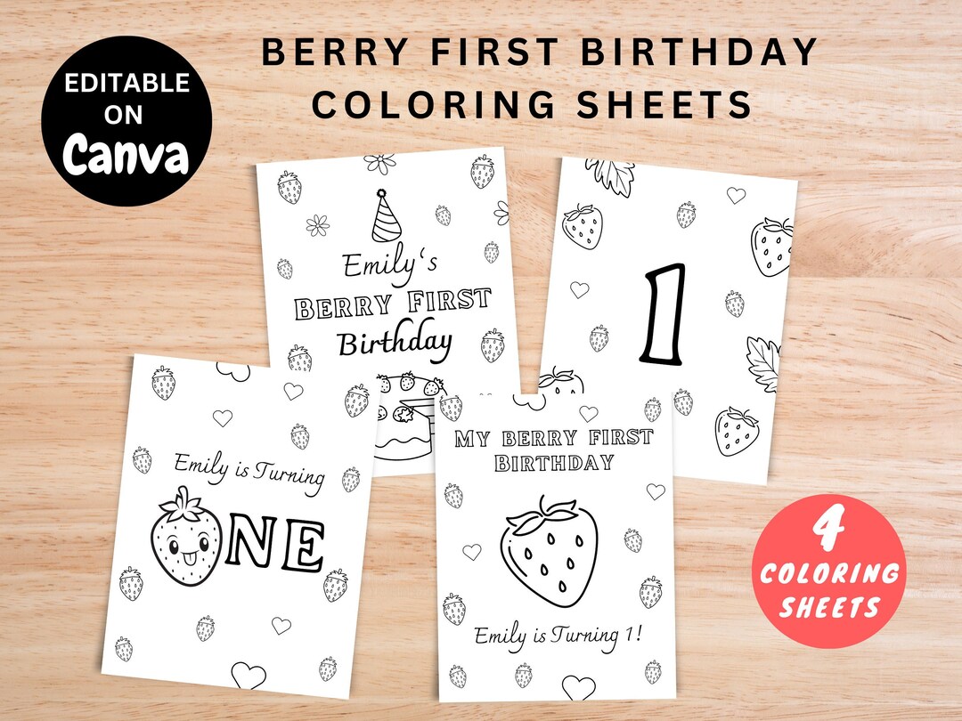 Strawberry First Birthday Coloring Sheet, Berry First Birthday, Berry First Party Favors ...